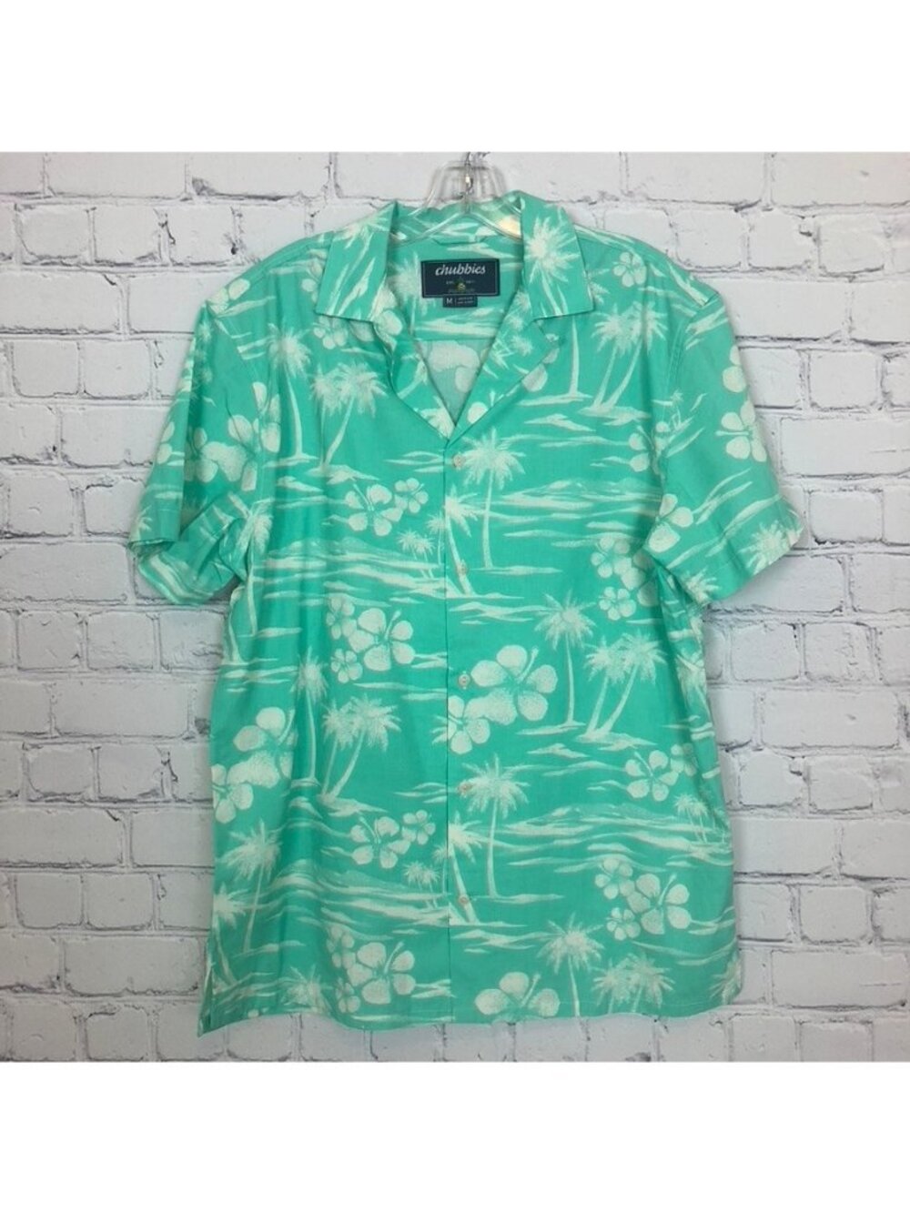 Chubbies Turquoise Hawaiian Floral Short Sleeve Buttondown Shirt Size M
